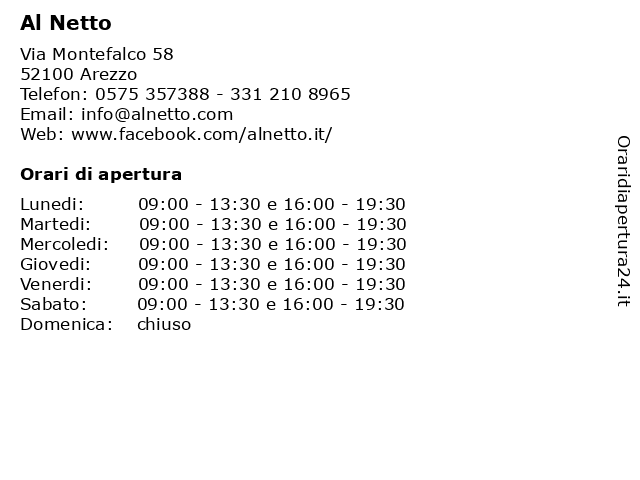 Orari di apertura Al Netto Via Montefalco